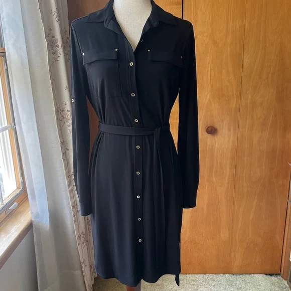 Calvin Klein: Black Button-Up Dress (EUC) - Picture 5 of 15
